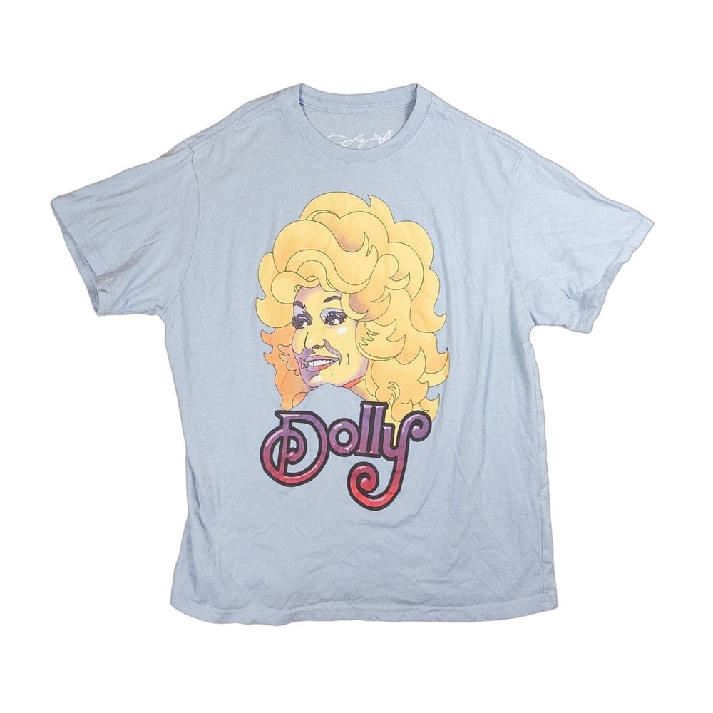 Dolly Parton Graphic Tee Mens Medium Light Blue Excellent Retro Music Shirt